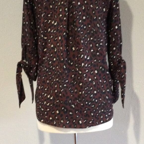 West Kei Multicolor Cheetah Print Faux Wrap High Low Tie Sleeve Blouse  S - Picture 10 of 16